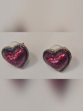 Vintage Enameled Flowers In Heart Stud Earrings